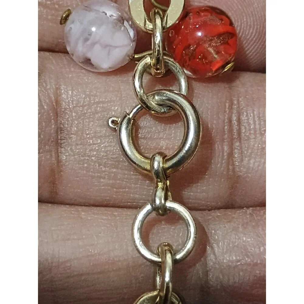 Murano Glass Red Green Blue Pink Yellow Charm Gold Tone Vintage Bracelet